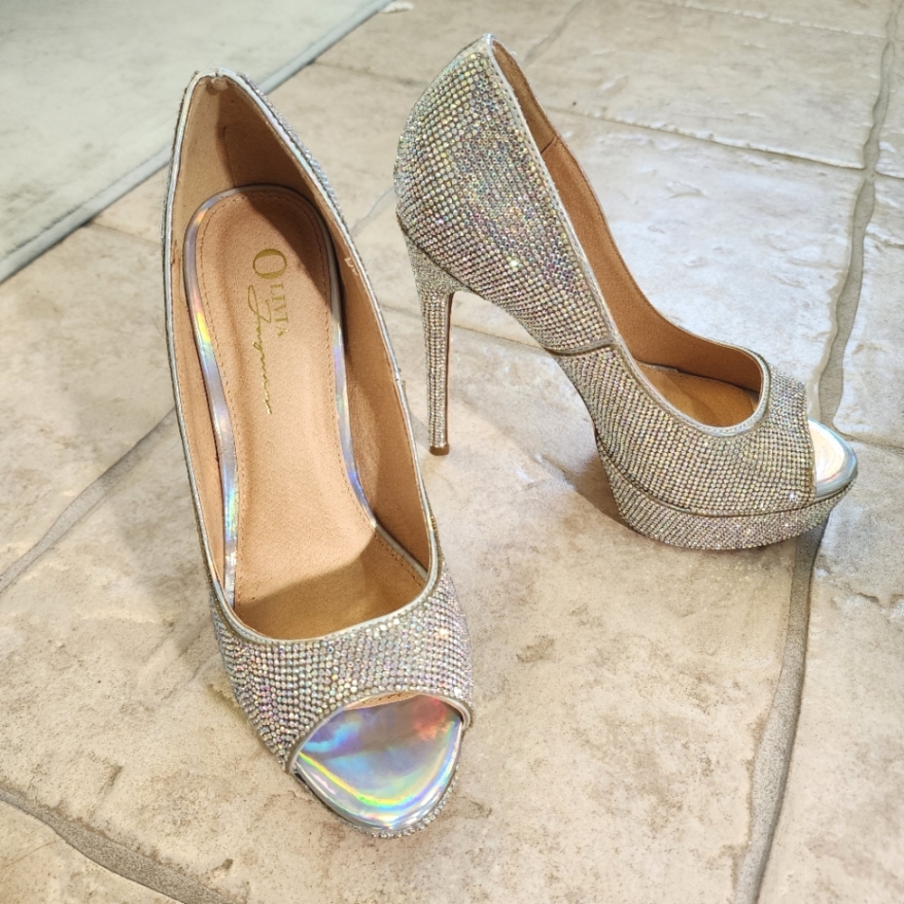 Olivia Jorgensen Rhinestone Holographic Platform Heels size 8
